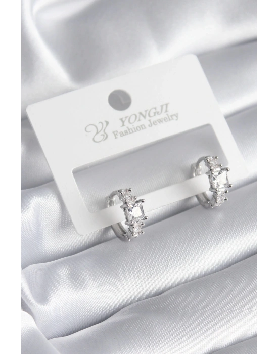 ® Pirinç Gümüş Renk Zirkon Taşlı Kadın Küpe