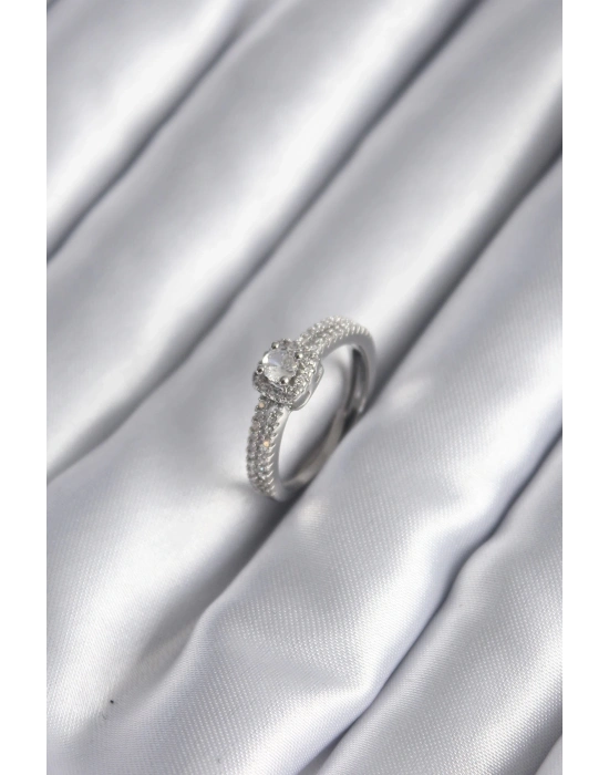 ® Pirinç Gümüş Renk Zirkon Taşlı Kadın Yüzük