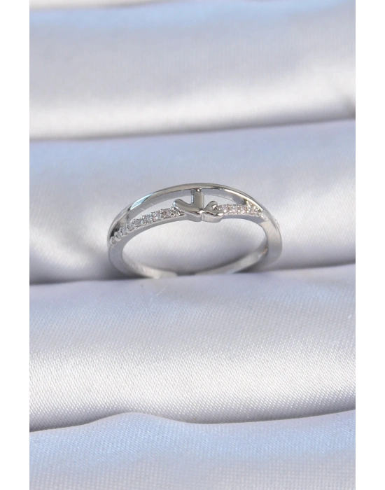 ® Pirinç Gümüş Renk Zirkon Taşlı Kalp Model Kadın Yüzük