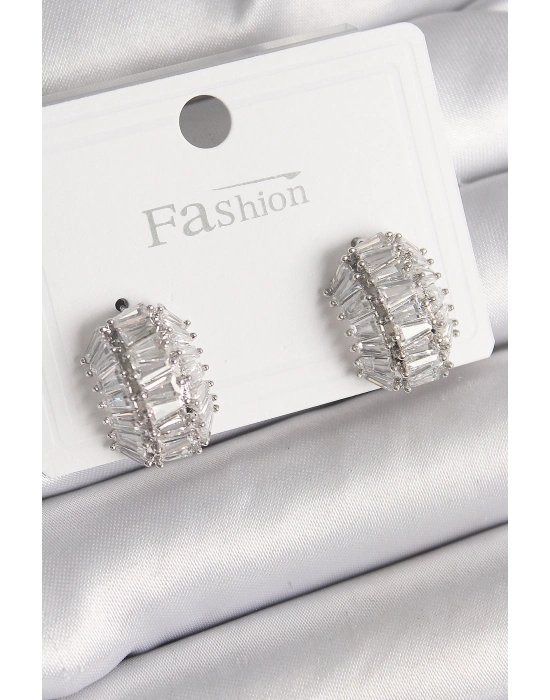 ® Pirinç Gümüş Renk Zirkon Taşlı Kaplumbağa Kabuğu Model Kadın Küpe