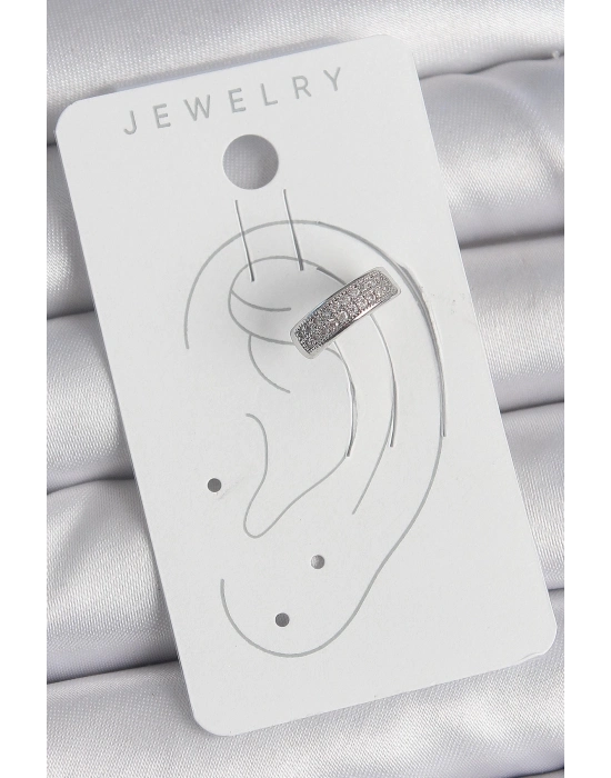 ® Pirinç Gümüş Renk Zirkon Taşlı Kıkırdak Model Kadın Küpe