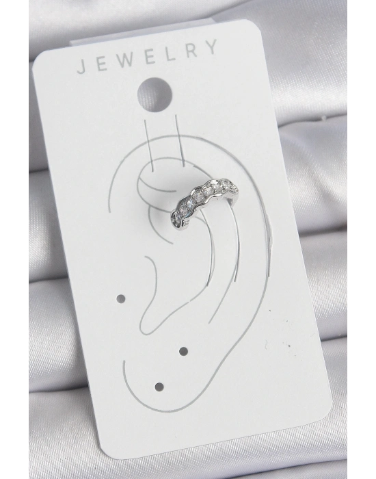 ® Pirinç Gümüş Renk Zirkon Taşlı Kıkırdak Model Kadın Küpe