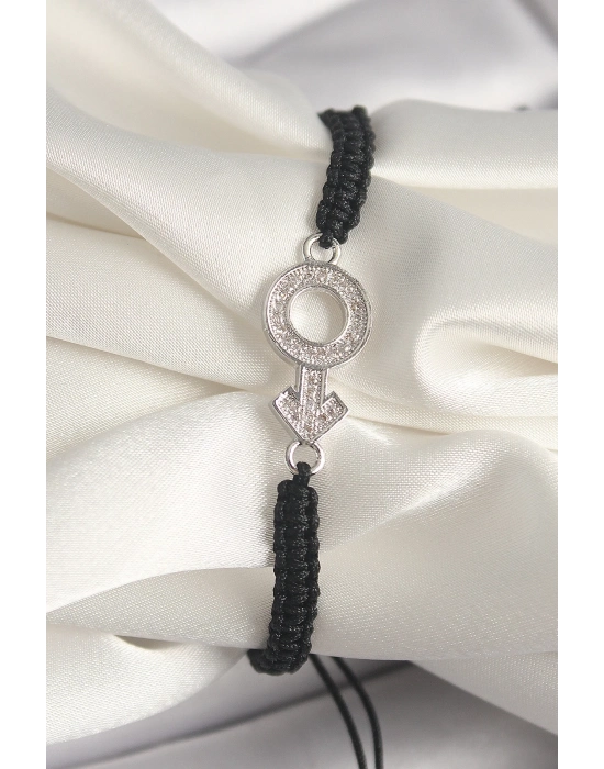 ® Pirinç Gümüş Renk Zirkon Taşlı Mars Figür Asansörlü Makrome Model Kadın Bileklik