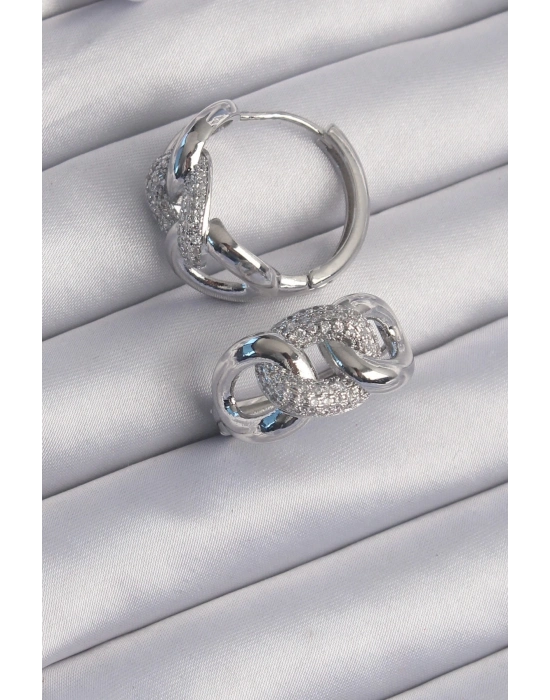 ® Pirinç Gümüş Renk Zirkon Taşlı Samanyolu Küpe