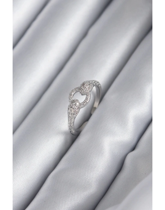 ® Pirinç Gümüş Renk Zirkon Taşlı Yılan Model Kadın Yüzük