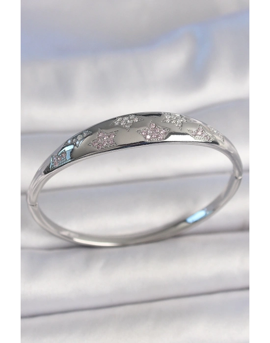 ® Pirinç Gümüş Renk Zirkon Taşlı Yıldız İşlemeli Kadın Kelepçe