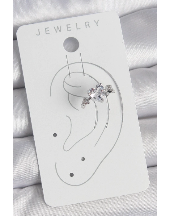 ® Pirinç Gümüş Renk Zirkon Taşlı Yıldız Model Kadın Kıkırdak Küpe