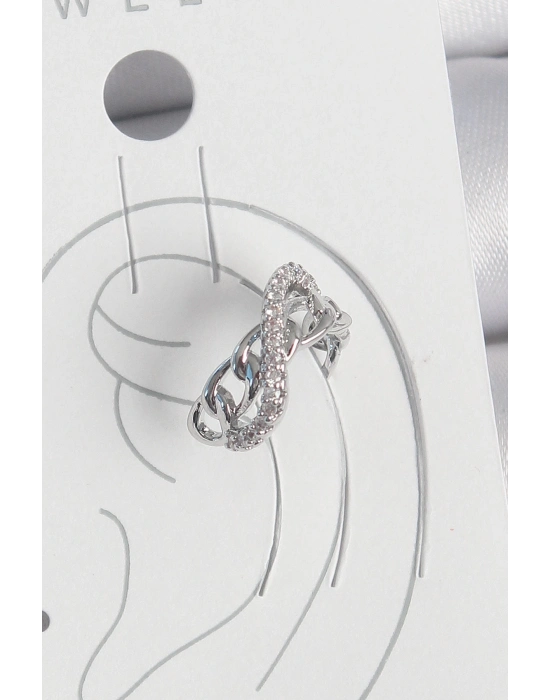 ® Pirinç Gümüş Renk Zirkon Taşlı Zincir Sonsuzluk Model Kadın Kıkırdak Küpe