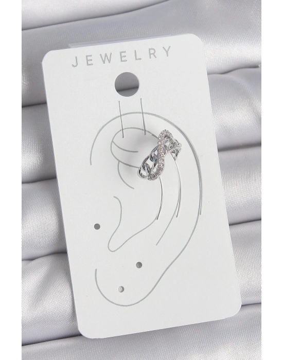 ® Pirinç Gümüş Renk Zirkon Taşlı Zincir Sonsuzluk Model Kadın Kıkırdak Küpe