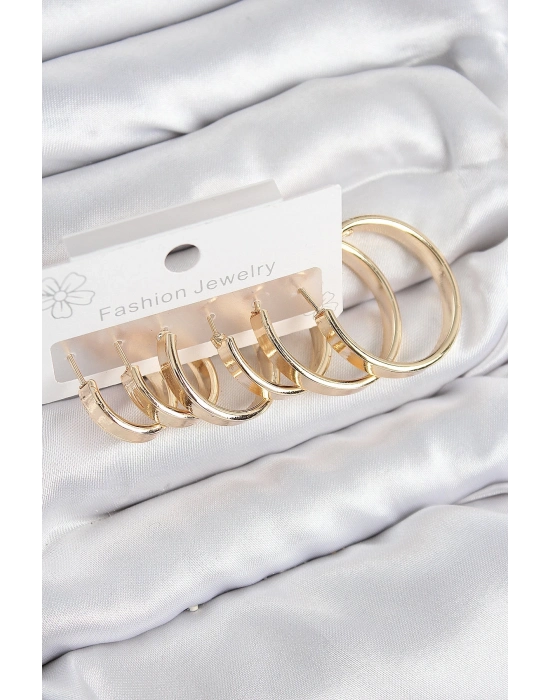 ® Pirinç Halka Model Gold Renk Kadın Set Küpe