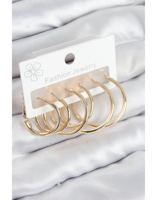 ® Pirinç Halka Model Gold Renk Kadın Set Küpe