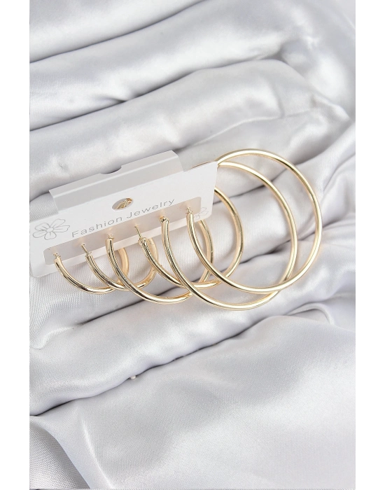 ® Pirinç Halka Model Gold Renk Kadın Set Küpe