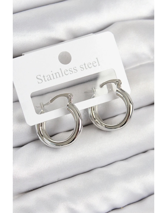 ® Pirinç Halka Model Gümüş Renk Kadın Küpe