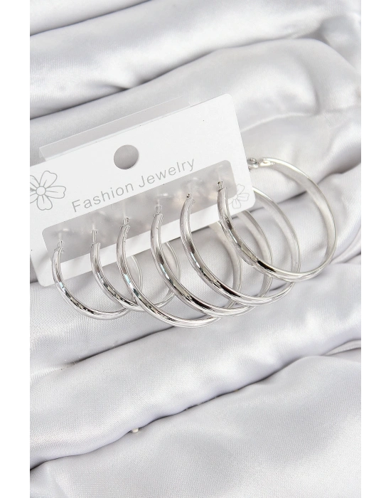 ® Pirinç Halka Model Gümüş Renk Kadın Set Küpe