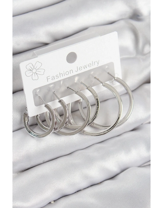 ® Pirinç Halka Model Gümüş Renk Kadın Set Küpe