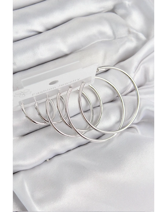 ® Pirinç Halka Model Gümüş Renk Kadın Set Küpe