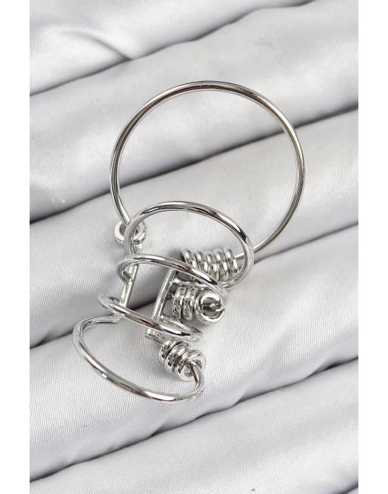 ® Pirinç Halkalı Model Gümüş Renk Kıkırdak Küpe