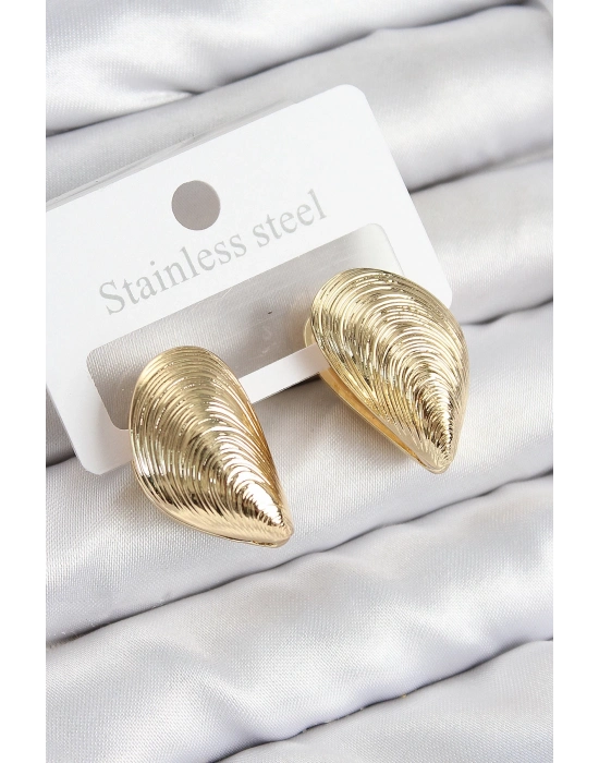 ® Pirinç İstiridye Model Gold Renk Kadın Küpe