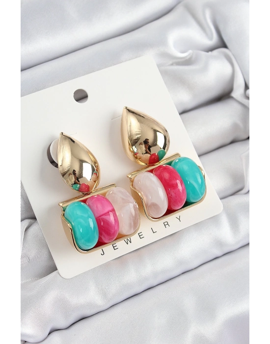 ® Pirinç Karışık Renk Vintage Model Kadın Küpe