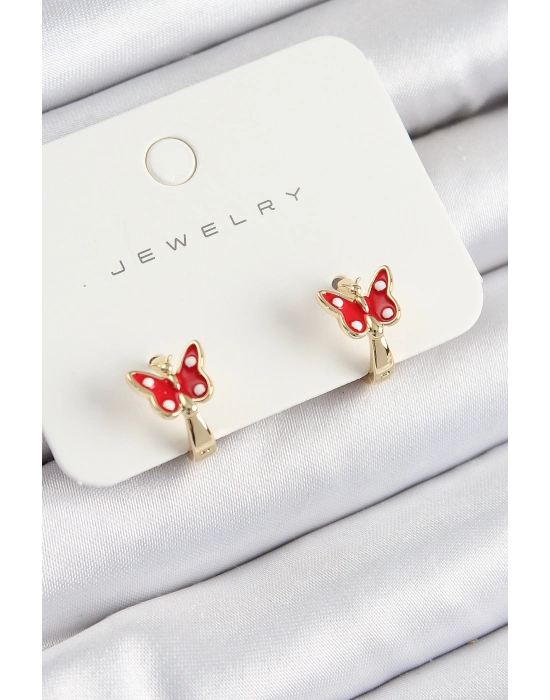 ® Pirinç Kelebek Model Gold Renk Çocuk Küpe