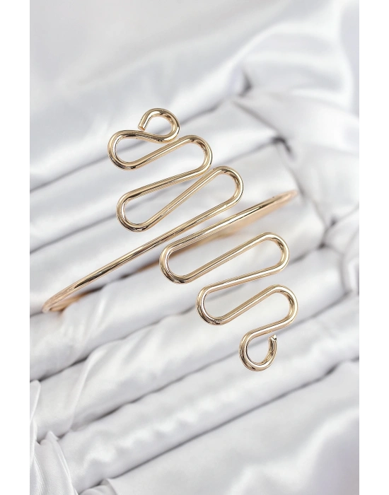 ® Pirinç Kıvrımlı Model Gold Renk Kadın Pazu Bileklik