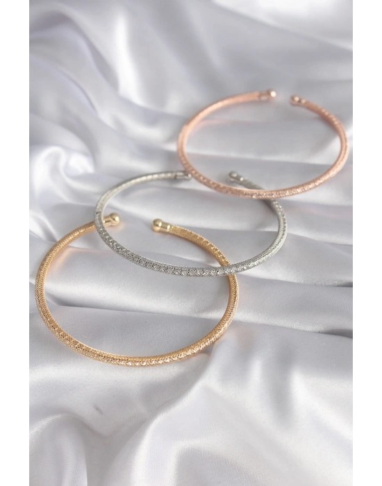 ® Pirinç Mix Renk Hasır Model Zirkon Taş Detay Kadın Bileklik Seti