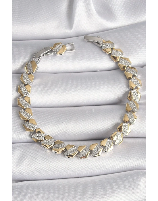 ® Pirinç Mix Renk Kalp Model Zirkon Taşlı VIP Seri Kadın Bileklik