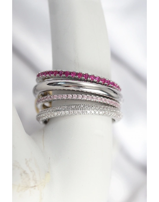 ® Pirinç Gümüş Renk Zirkon Taşlı 4Lü Kadın Yüzük