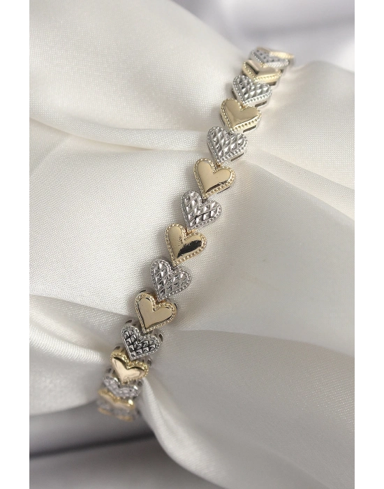 ® Pirinç Mix Renk Zirkon Taşlı Kalp Model VIP Seri Kadın Bileklik