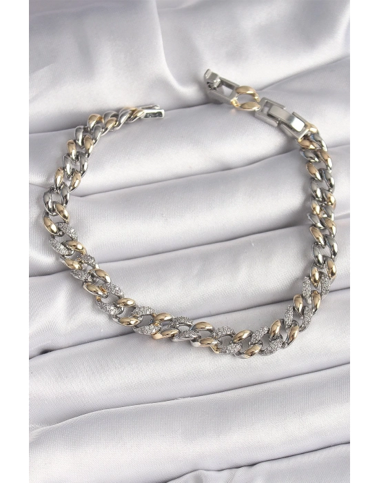 ® Pirinç Mix Renk Zirkon Taşlı Zincir Model VIP Seri Kadın Bileklik