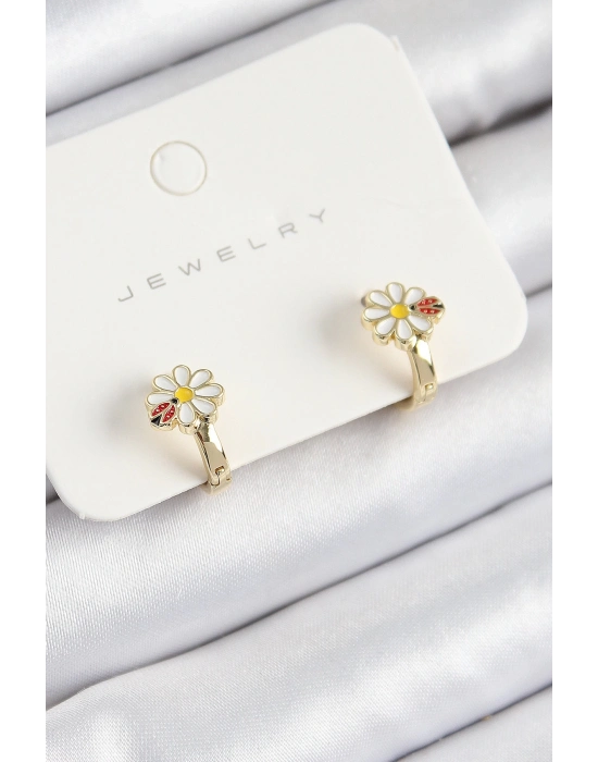 ® Pirinç Papatya Model Gold Renk Çocuk Küpe