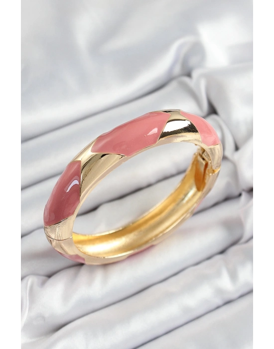 ® Pirinç Pembe Mineli Baklava Model Gold Renk Kadın Kelepçe