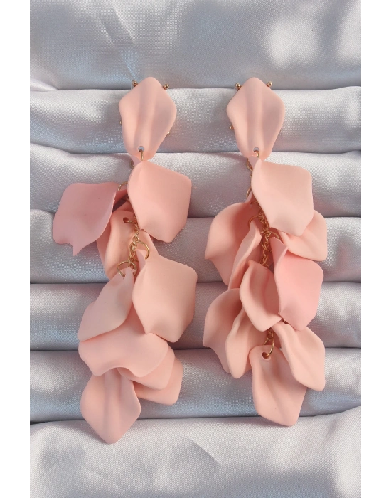 ® Pirinç Pudra Renk Sallantılı Yaprak Model Küpe