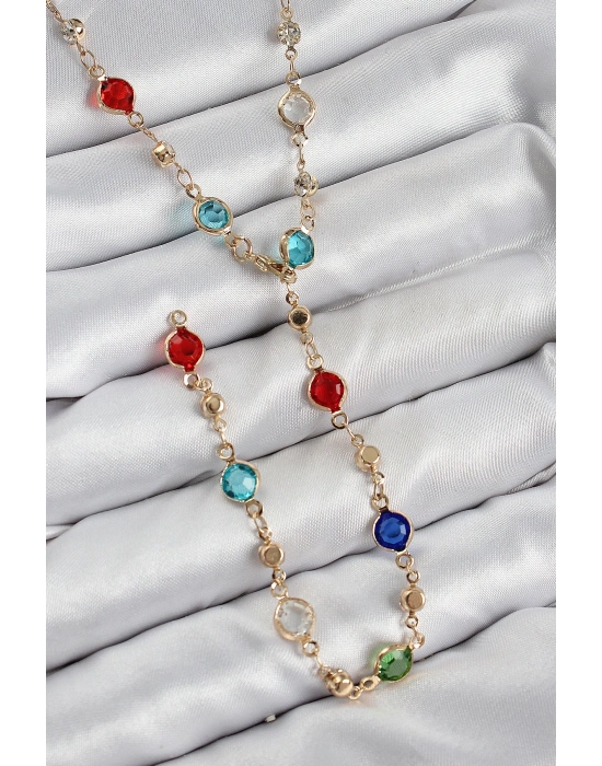 ® Pirinç Renkli Zirkon Taşlı Model Gold Renk Kadın Y Kolye