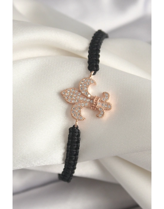 ® Pirinç Rose Renk Zirkon Taşlı Zambak Model Asansörlü Makrome Model Kadın Bileklik