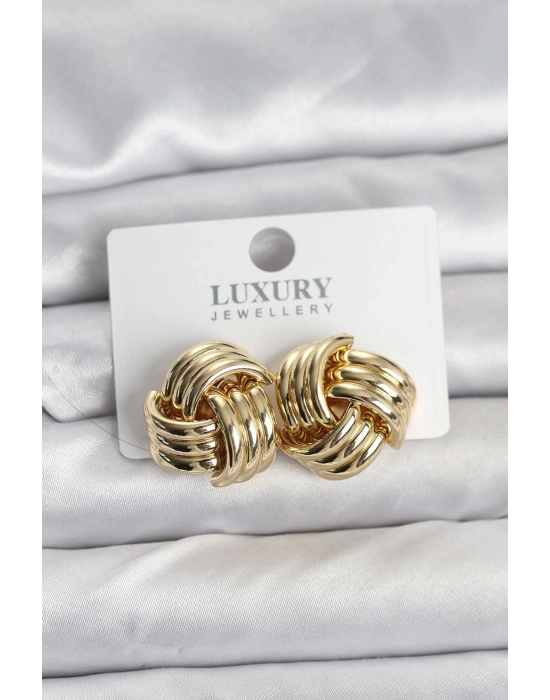 ® Pirinç Sarmal Gold Renk Kadın Küpe