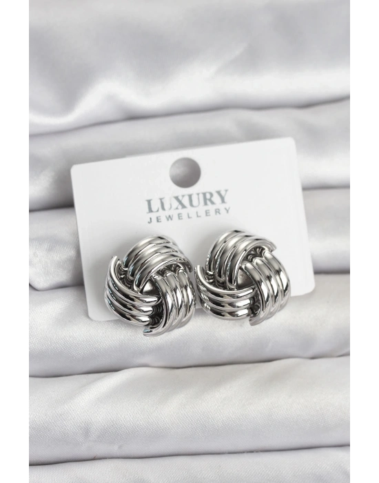 ® Pirinç Sarmal Gümüş Renk Kadın Küpe