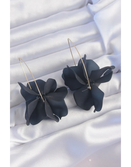 ® Pirinç Siyah Renkli Flora Küpe