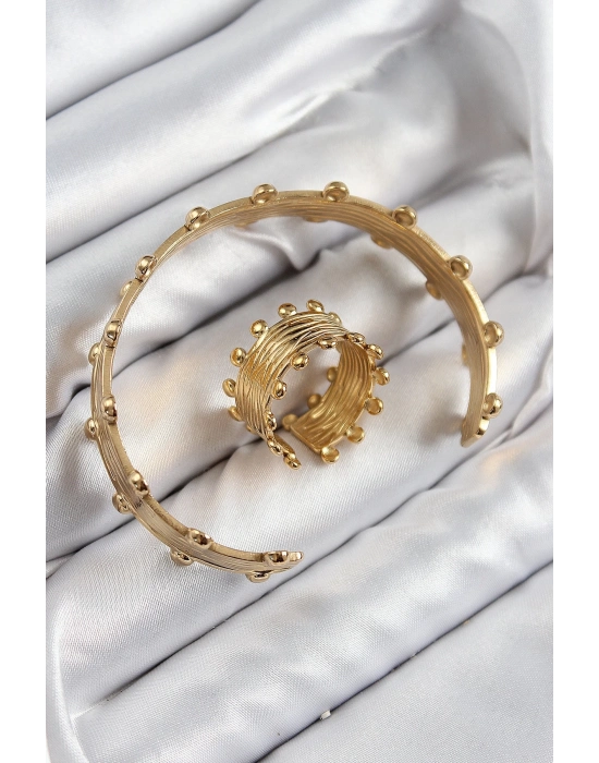 ® Pirinç Topcuk Model Gold Renk Bileklik Yüzük Set