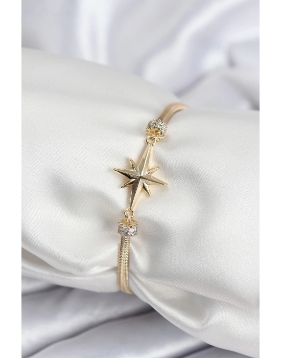 ® Pirinç VIP Seri Gold Renk Kutup Yıldızı Model Kadın Bileklik