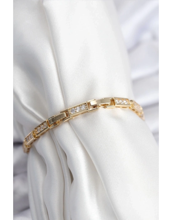 ® Pirinç VIP Seri Gold Renk Parçalı Model Kadın Bileklik