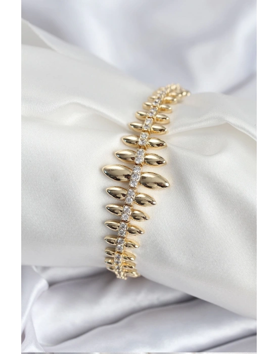 ® Pirinç VIP Seri Gold Renk Sıralı Damla Model Kadın Bileklik