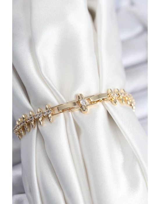 ® Pirinç VIP Seri Gold Renk Sıralı Damla Model Kadın Bileklik