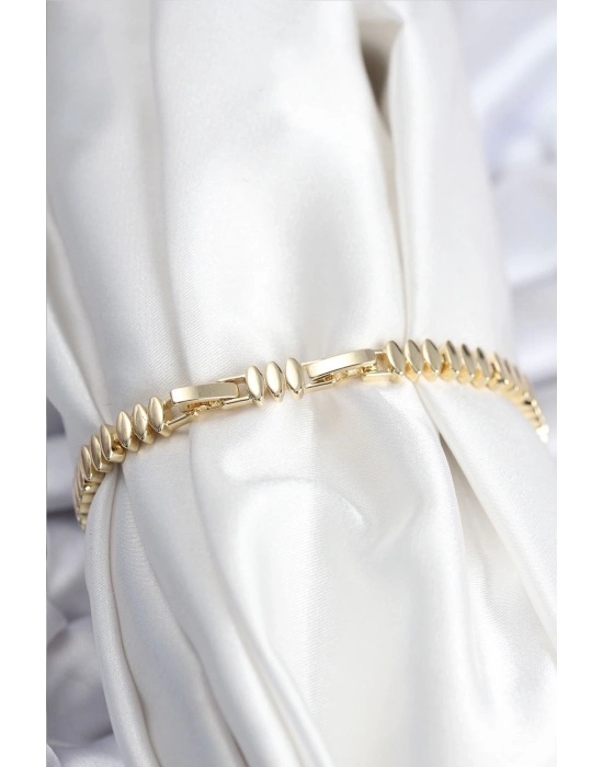 ® Pirinç VIP Seri Gold Renk Zirkon Taşlı Arpa Model Kadın Bileklik