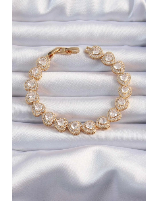 ® Pirinç Vip Seri Gold Renk Zirkon Taşlı Kalp Model Bileklik