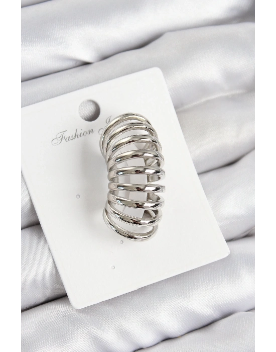 ® Pirinç Yay Model Gümüş Renk Sağ Kıkırdak Küpe