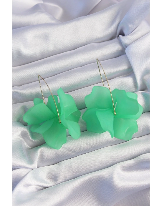 ® Pirinç Yeşil Renkli Flora Küpe