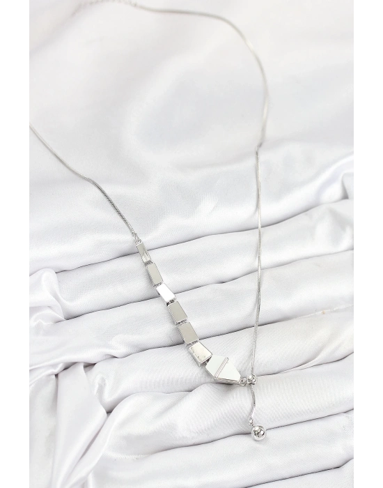 ® Pirinç Yılan Model Gümüş Renk Asansörlü Kadın Kolye