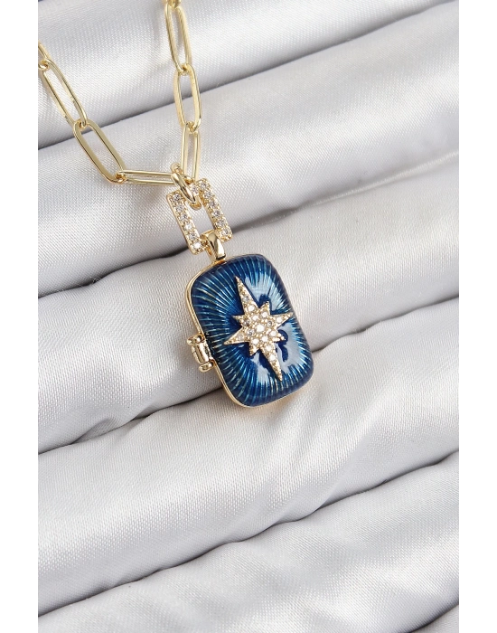 ® Pirinç Zirkon Taşlı Açılabilir Kutup Yıldızı Model Gold Renk Kadın Kolye