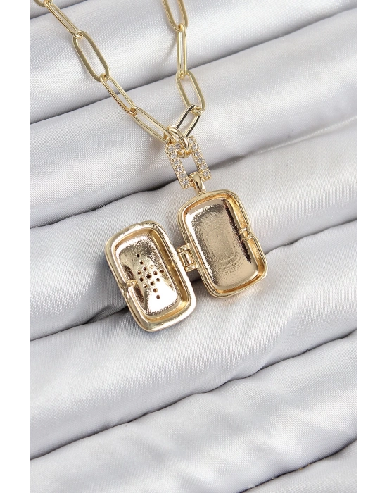 ® Pirinç Zirkon Taşlı Açılabilir Kutup Yıldızı Model Gold Renk Kadın Kolye